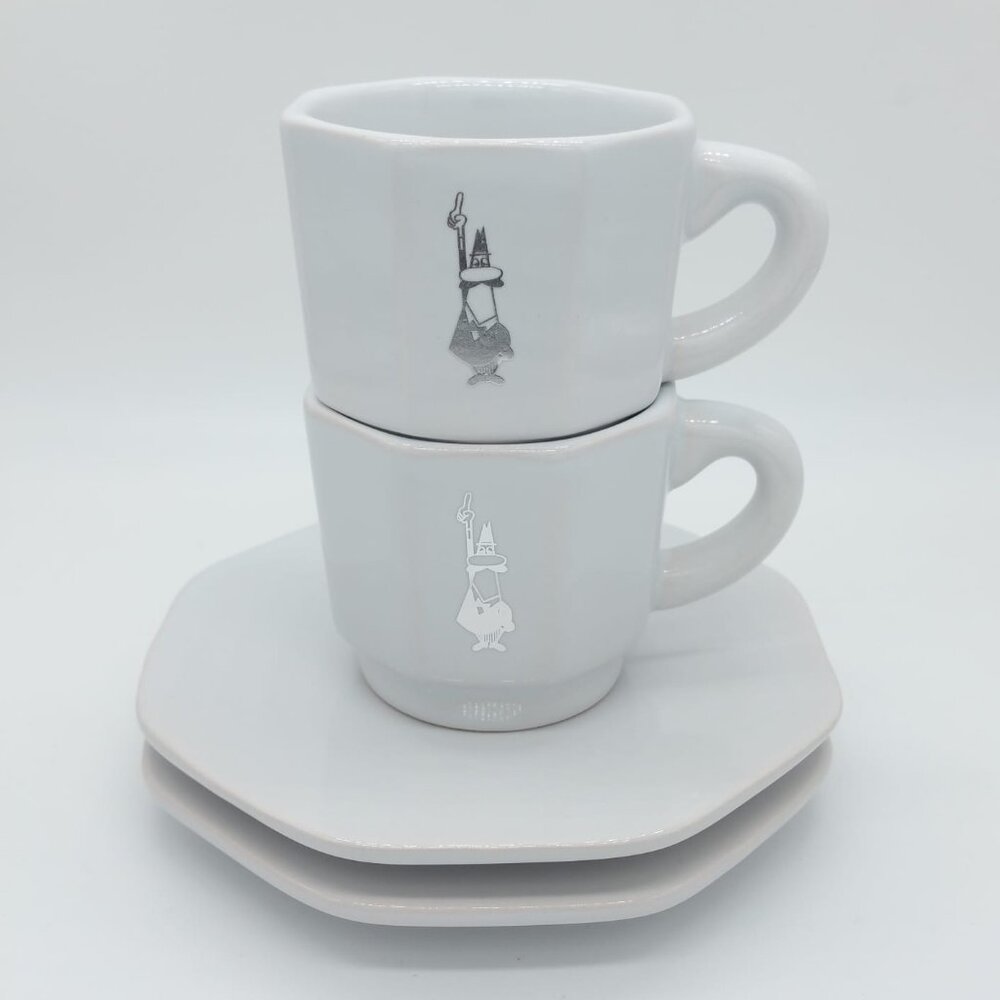Set of 2 Bialetti Espresso Cups with Saucers